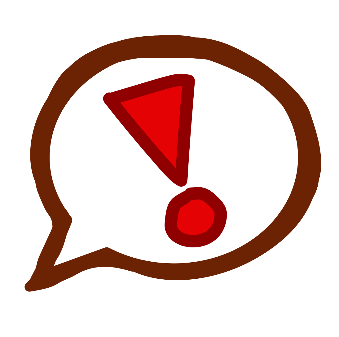 a speech bubble with a red exclamation point in it